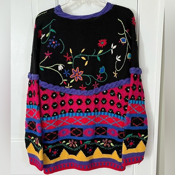 Casual Corner Limited Edition Vintage Hand Knit Allover Embroidered Sweater M - Picture 5 of 12